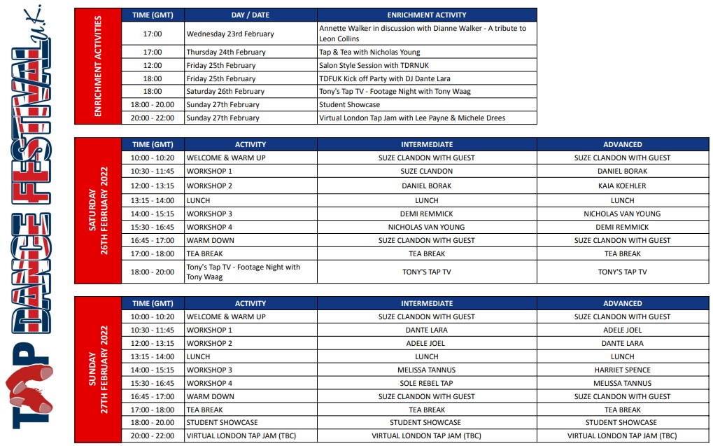 Tap Dance Festival UK 2022 Schedule